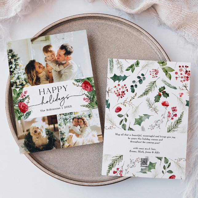 Modern vinter botanisk anpassad meddelandefoto julkort (Skapare uppladdad)