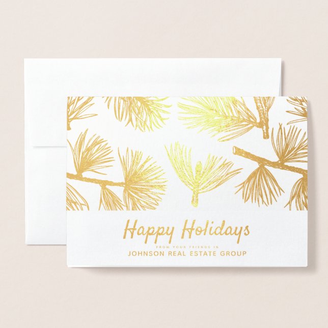 Modern vinter Foliage | Holiday Greetings Folierat Kort (Framsida med kuvert)