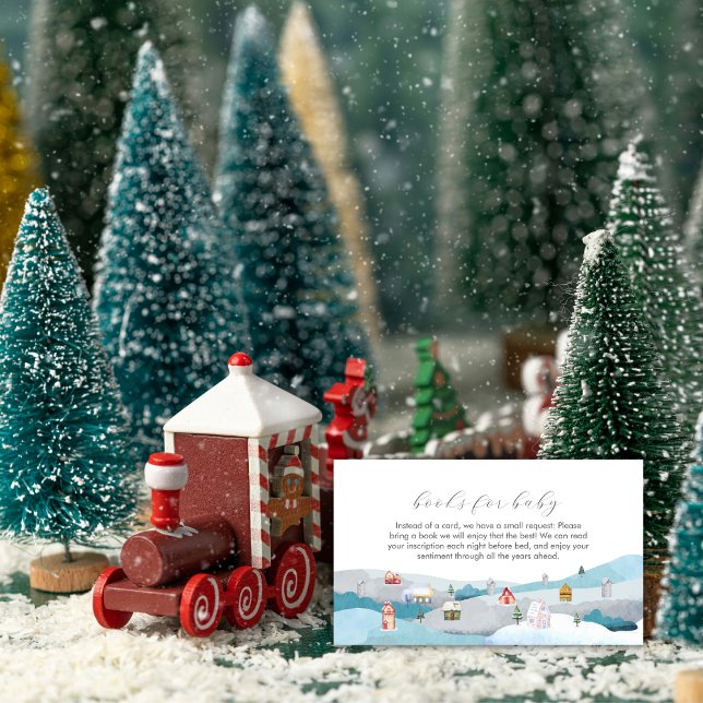 Modern vinter snö by böcker för baby shower tilläggskort (Modern Winter Snow Village Books For Baby Shower Enclosure Card)