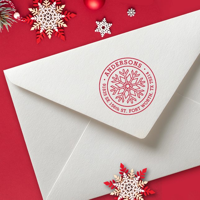 Modern vinter snöflinga returadress stämpel (a simple modern snowflake return address label stamp. Great for all of your Christmas mail.)