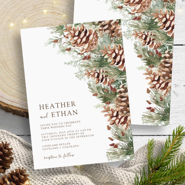 Modern Vinter Tall Bröllop Inbjudningar (Modern Pine Watercolor Wedding Invitation by Painted Paperie
)