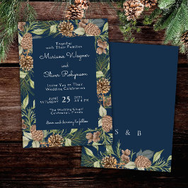 Modern vinter tall Navy blå elegant bröllop Inbjudningar