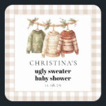 Modern vinter Ugly Sweater Baby Shower Fyrkantigt Klistermärke<br><div class="desc">Modern vinter Ugly Sweater Baby Shower Square-etikett</div>