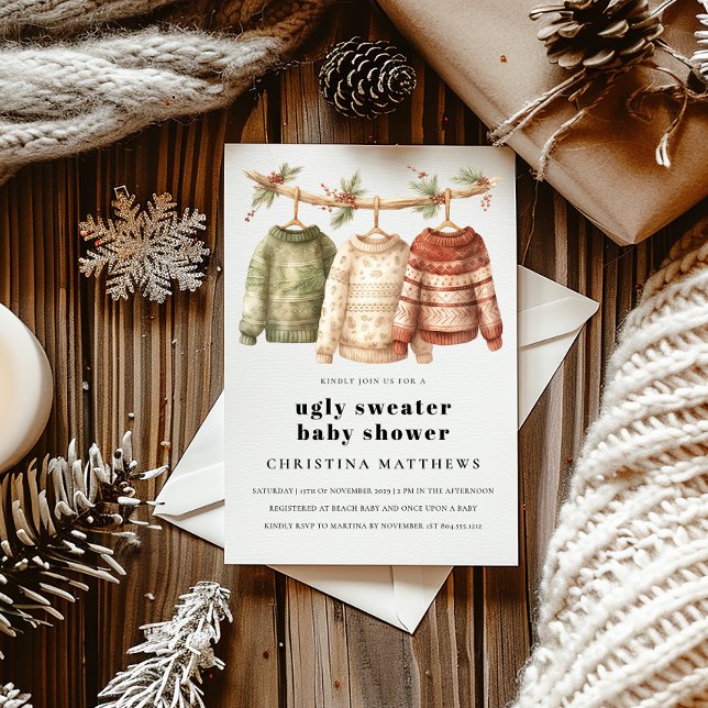 Modern Vinter - Ugly Sweater Baby Shower-inbjudan Tack Kort (Ugly Sweater Baby Shower )
