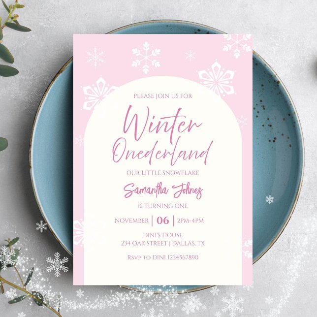 Modern vinter Vår lilla snöflummel 1:a födelsedag Inbjudningar (Skapare uppladdad)