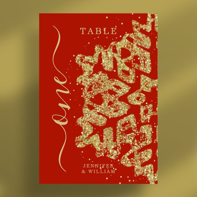 Modern vinterjul, Bröllop Guld Röda Helgdag Bordsnummer (Modern Winter Christmas Holiday Wedding Gold Red Table Number)