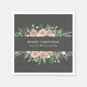modern vintertid blommigt god jul pappersservett