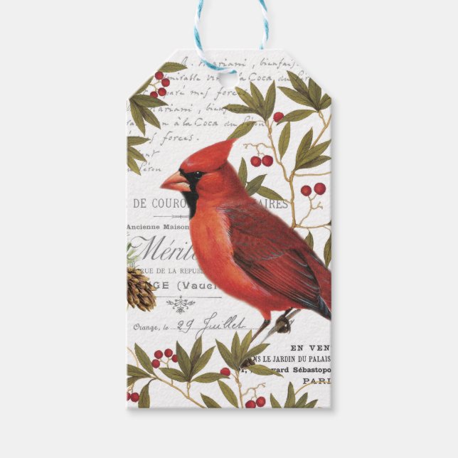 modern vinterträskkardinal i vintage presentetikett (Framsidan)
