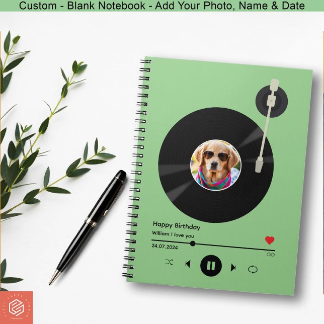 Modern Vinyl Record Photo & namn för spiral i skol Anteckningsbok (Personalized Vinyl Record spiral Notebook for school)