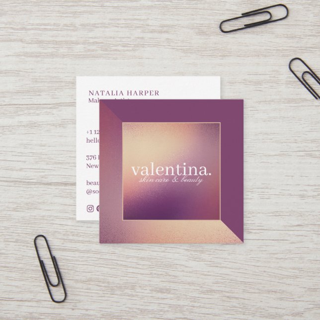 Modern Violet & Champagne Glitter Beauty Makeup Fyrkantigt Visitkort (Fram/Back In Situ)