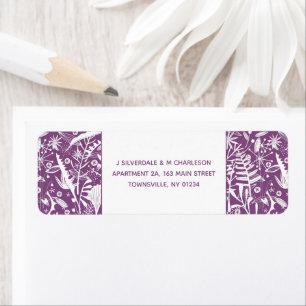 Modern Violet Graphic Blommigt Returadress Etikett
