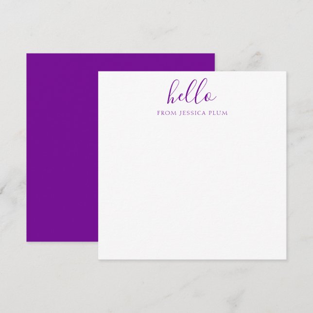 Modern Violet Lila Hej Correspondence Anteckningskort (Fram/baksida)