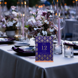 Modern Violet Lila och Guld Mönster Bröllop Bordsnummer