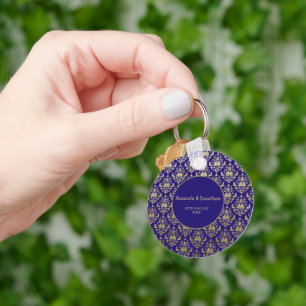 Modern Violet Lila och Guld Mönster Bröllop Nyckelring