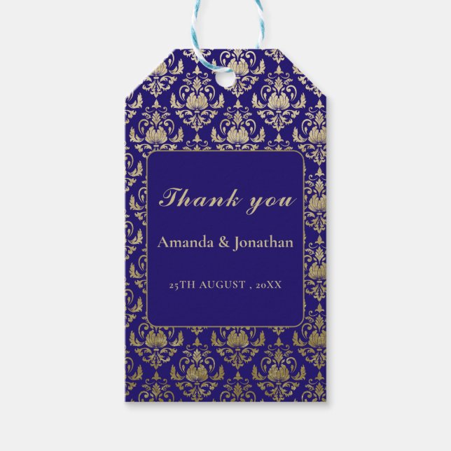 Modern Violet Lila och Guld Mönster Bröllop Presentetikett (Framsidan)