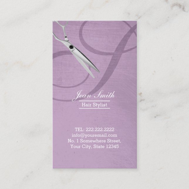 Modern Violet Script Monogram Hair Stylist Visitkort (Framsida)