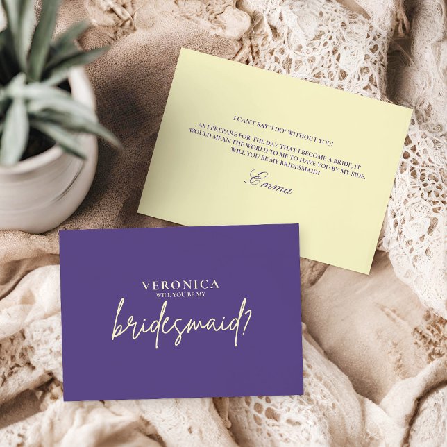 Modern Violet Yellow Bridesmaid Proposal Card (Skapare uppladdad)