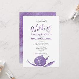 Modern Violett Akvarell Lotus Blommig Bröllop Inbjudningar