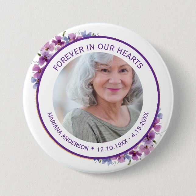 Modern Violett Blommig Alltid i våra Hjärtan  Knapp (Framsida)