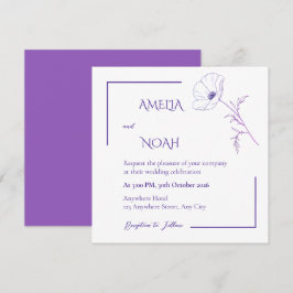 Modern Violett Linje Konst Blommig Bröllopsinbjuda Inbjudningar