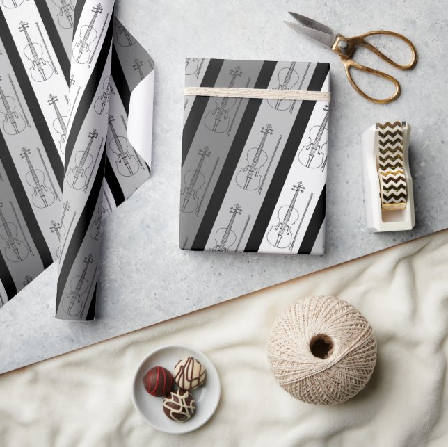 Modern Violin Coola Mönster Stripe Retro Chic Gråt Presentpapper (Hantverk)