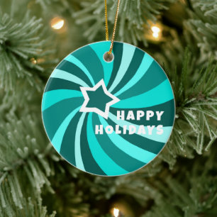 Modern Virvel HAPPY HOLIDAYS ANPASSAD Grön Julgransprydnad Keramik