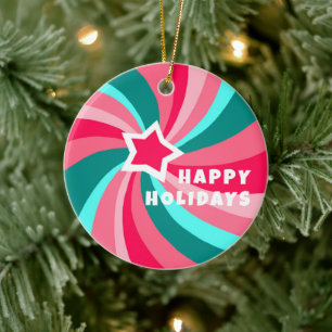 Modern Virvel HAPPY HOLIDAYS ANPASSAD Grön Rosa Julgransprydnad Keramik