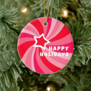 Modern Virvel HAPPY HOLIDAYS ANPASSAD Rosa Röd Julgransprydnad Keramik
