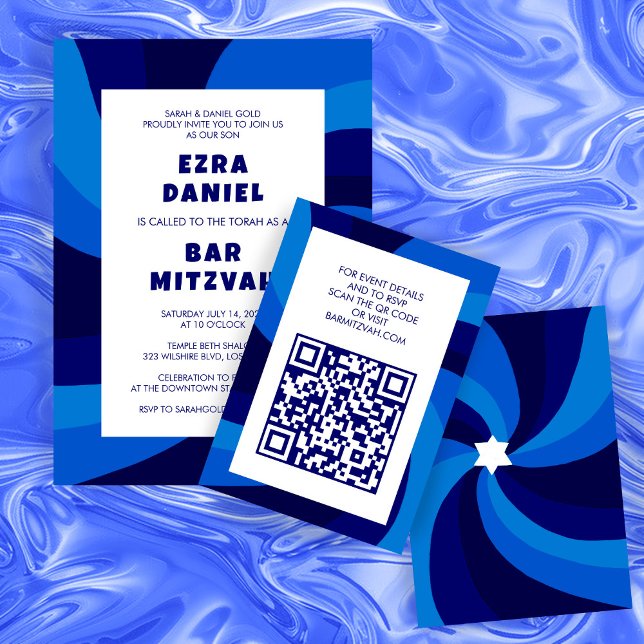 Modern Virvelstjärna Davidstjärna QR-kod Bar Bat M Tilläggskort (Modern Swirl Star of David QR Code Bar Bat Mitzvah Enclosure Card
)