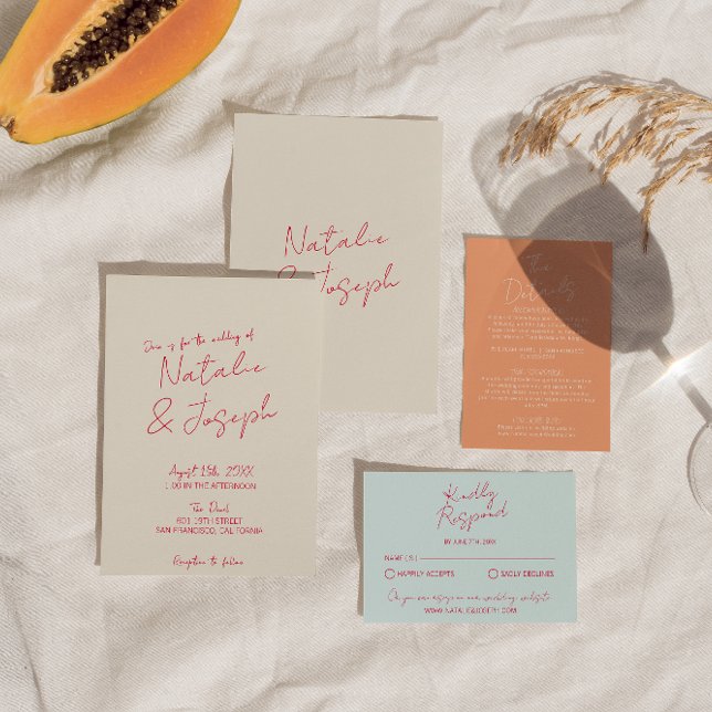 Modern visemisk handskriven Roligt Retro Bröllop Inbjudningar (Skapare uppladdad)