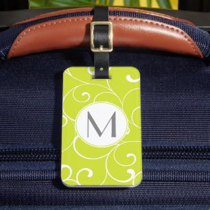 Modern vismisk limning, limma grönt monogram bagagebricka