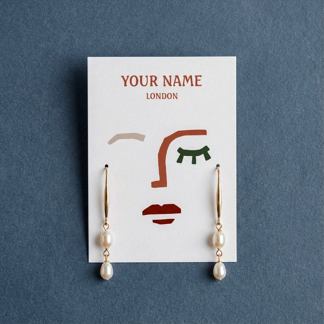 Modern visning Earring-kort för illustration av an Visitkort (Modern face illustration Earring display card. A unique solution to show off your brand.)