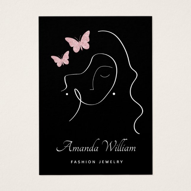 Modern visning för feminin svart  i Elegant Visitkort (Framsidan)