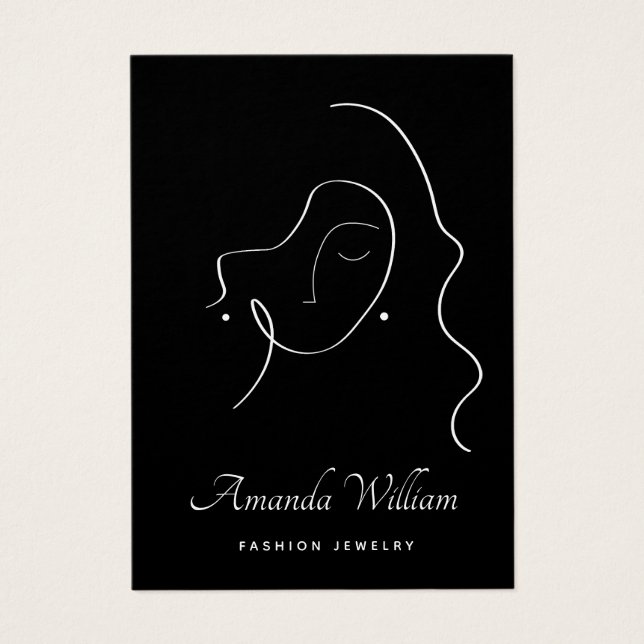 Modern visning för feminin svart  i Elegant Visitkort (Framsidan)