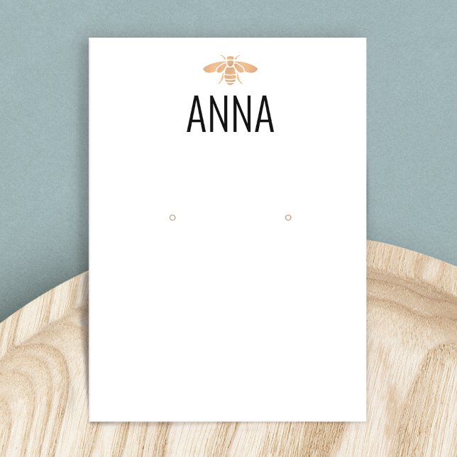 Modern Visning för Guld Bee White Earring Card Visitkort (Skapare uppladdad)