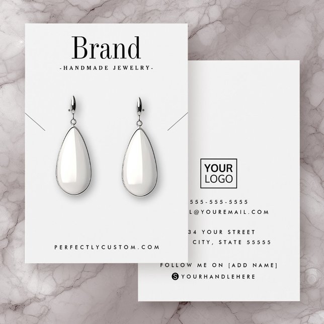 Modern visning för manusvinda örnhalsband visitkort (Modern script white earring necklace display card)