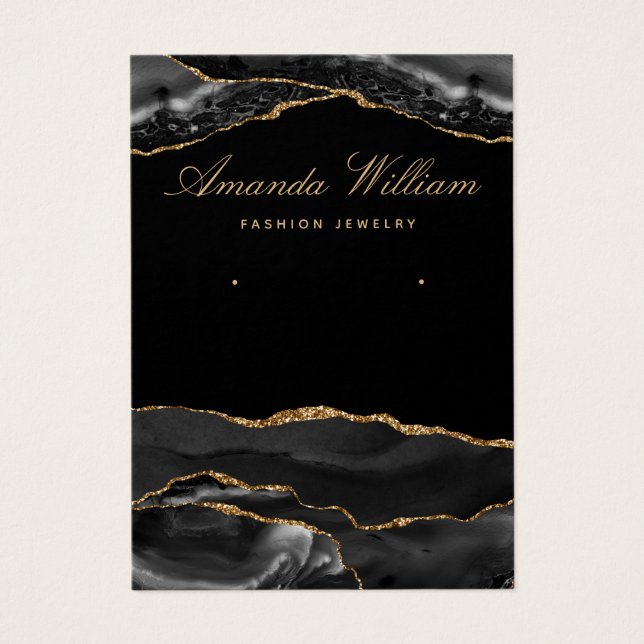Modern visning för svart och guld agate-örning visitkort (Framsidan)