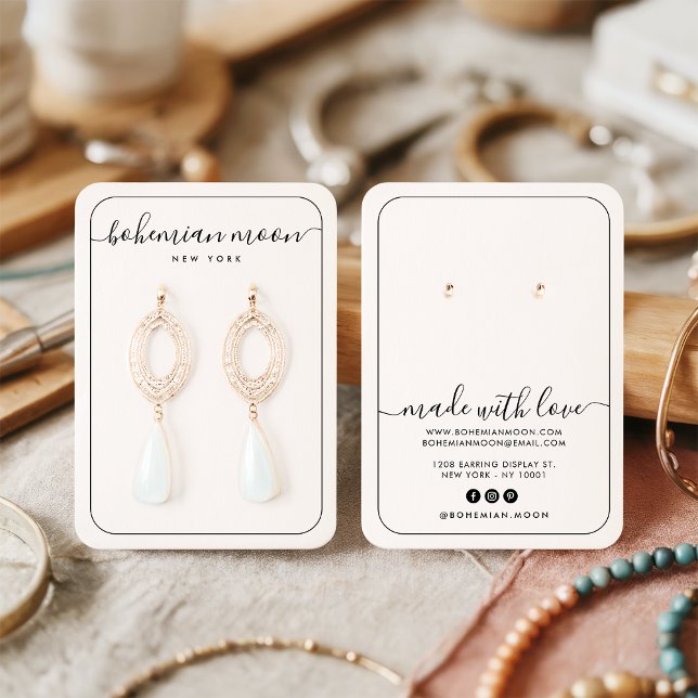 Modern visning för svartvit skript visitkort (Modern black and white script jewelry display card)