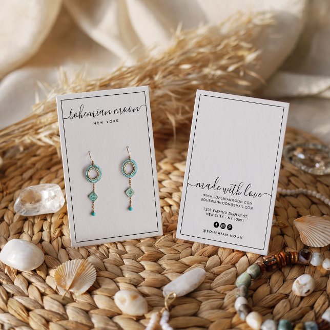 Modern visning för svartvit skript visitkort (Modern Black and white script earring display card)