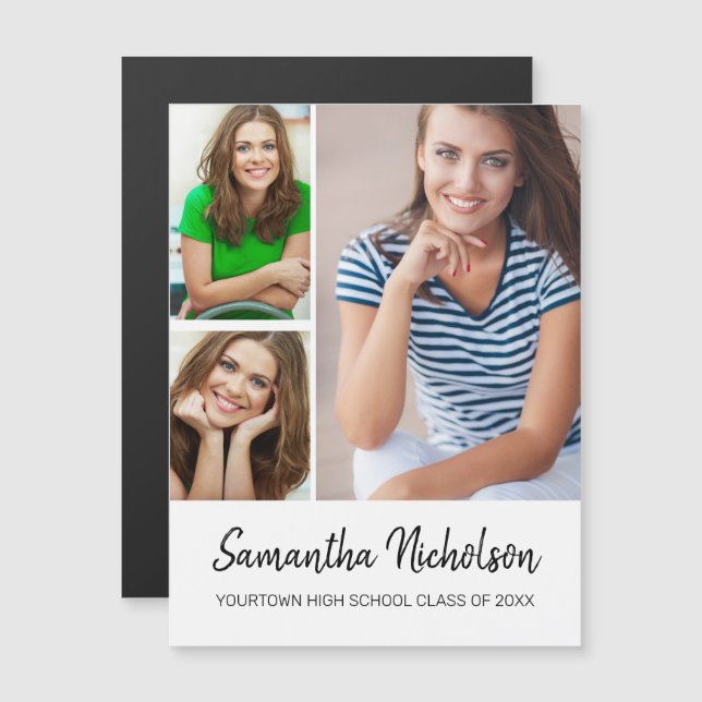 Modern Vit 3-foto för studenten-meddelande (Fram/baksida)