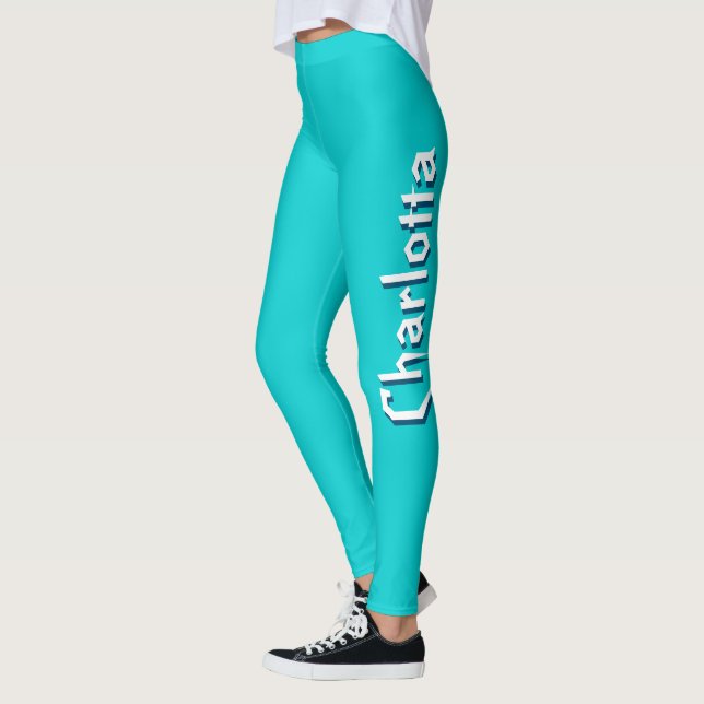 Modern vit 3D Cuztomized Namn | Turkos Blue Leggings (Vänster)