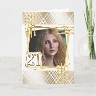 Modern vit abstrakt i guld former 21:a fotot kort