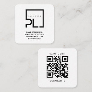 Modern vit anpassad logotyp och QR-kod fyrkantig f Fyrkantigt Visitkort