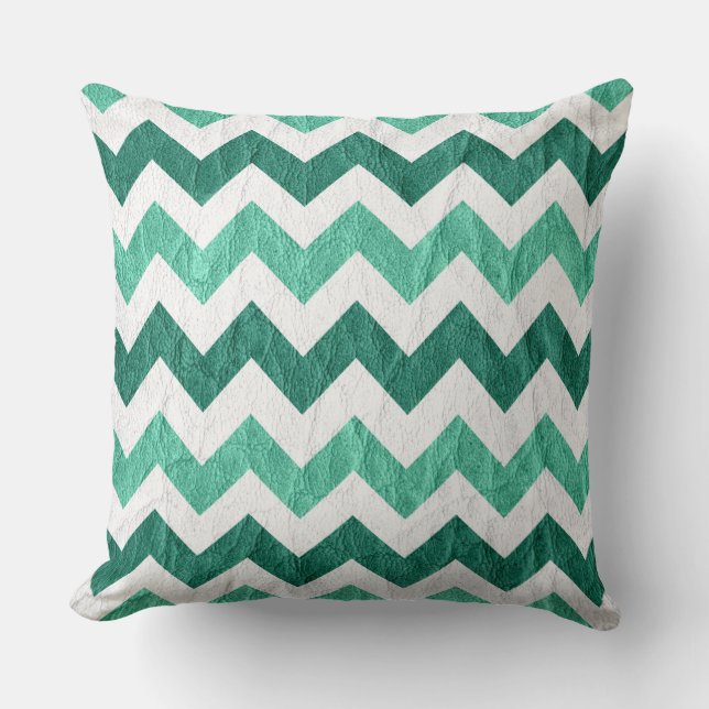 Modern vit Aqua Chevron-läder Kudde (Framsida)