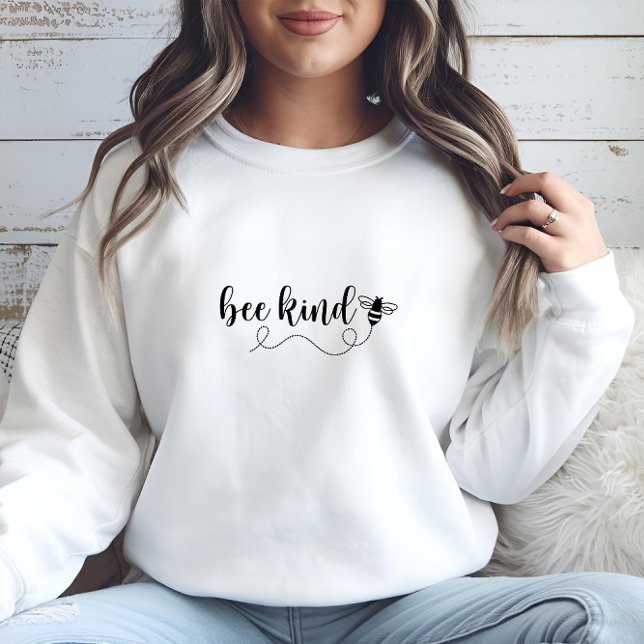 Modern vit Bee-typ Skriv ut sötskjorta T Shirt (Modern White Bee Kind Print Sweatshirt)