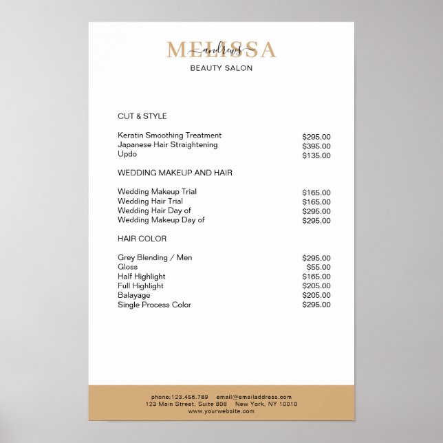 Modern vit beige brun prislistaaffisch poster (Framsidan)