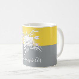 Modern vit blomma på färgblock anpassad kaffemugg