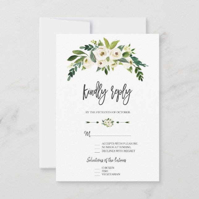 Modern vit blommande blommig handstil RSVP OSA Kort (Framsida)