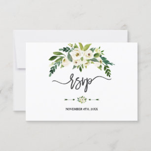 Modern vit blommande blomster handstil RSVP OSA Kort