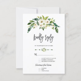 Modern vit blommande blomster handstil RSVP OSA Kort